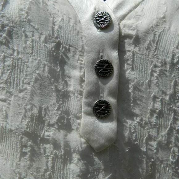 Zac Posen Textured Ivory Silk Chiffon Knee Length Cocktail Halter Dress, Size 2 - Picture 3 of 12